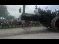 Steam traction engine on pulling sled.