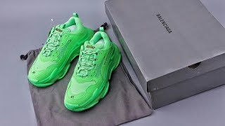 balenciaga triple s neon green on feet