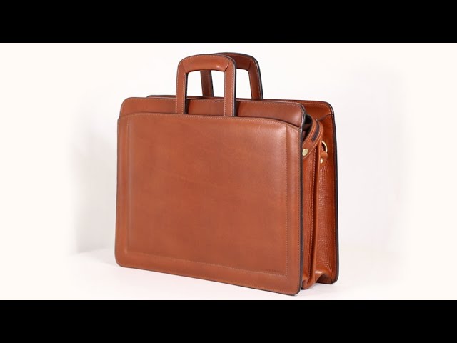 Jack Georges Belting Collection Double Gusset Top Zip Briefcase Brown