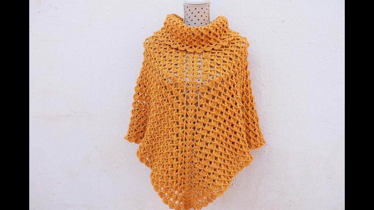 Poncho con cuello crochet para mujer - YouTube