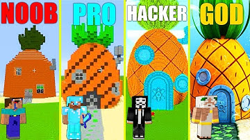 MINECRAFT BATTLE: NOOB vs PRO vs HACKER vs GOD: SPONGEBOB HOUSE CHALLENGE