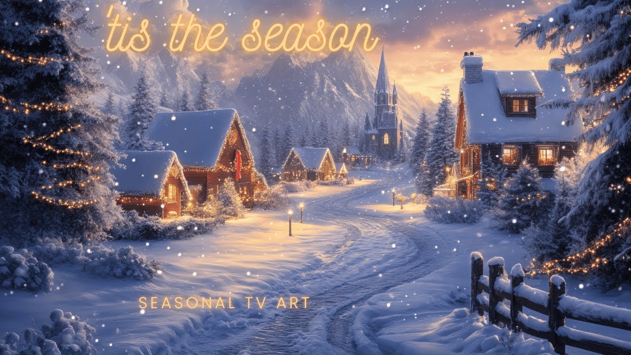 Snowy Mountain Village Christmas Winter Scene TV Art