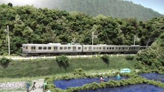 鉄道模型(N)田畑沿いのローカル線を走る813系200番台 福北ゆたか線(3両編成)