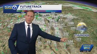 Monsoon storms favor the northwest this afternoon with a Flood Watch issued again today