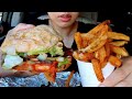 ASMR EATING FIVE GUYS BACON CHEESEBURGER CAR MUKBANG CAJUN FRIES REAL EATING SOUNDS TWILIGHT