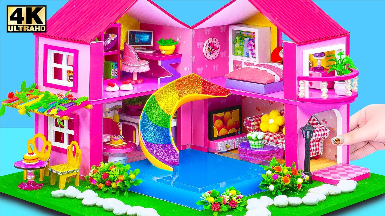 DIY Miniature Cardboard Dream House with Pool and Rainbow Slide for Pet ❤️ DIY Miniature House
