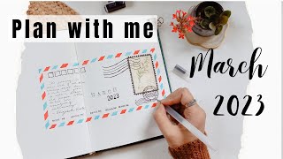 PLAN WITH ME MARCH 2023 || Simple Bullet Journal Setup for beginners || Postal mail theme