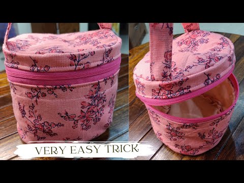 Easy trick- Lunch Box bag making at home / Round bag making and stitching / DIY Storage organiser