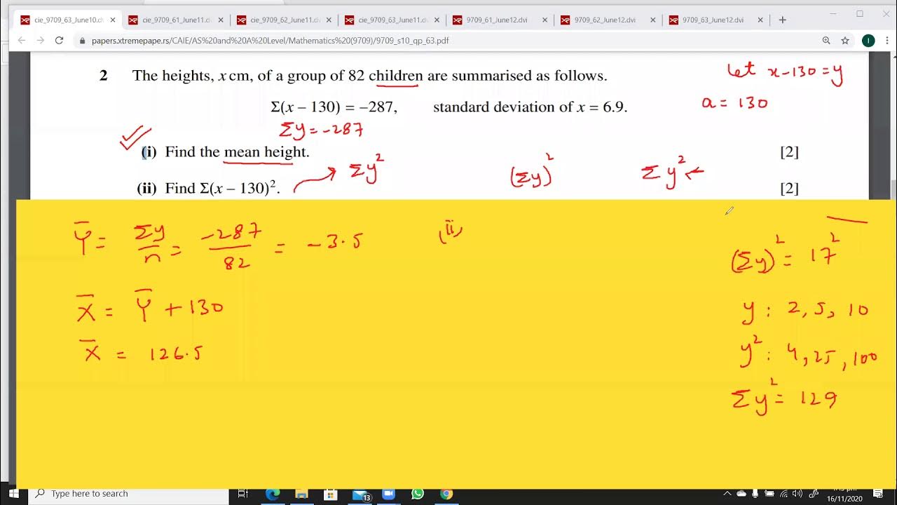 Past Paper Questions on Standard Deviation 3 of 4/A Level Statistics P