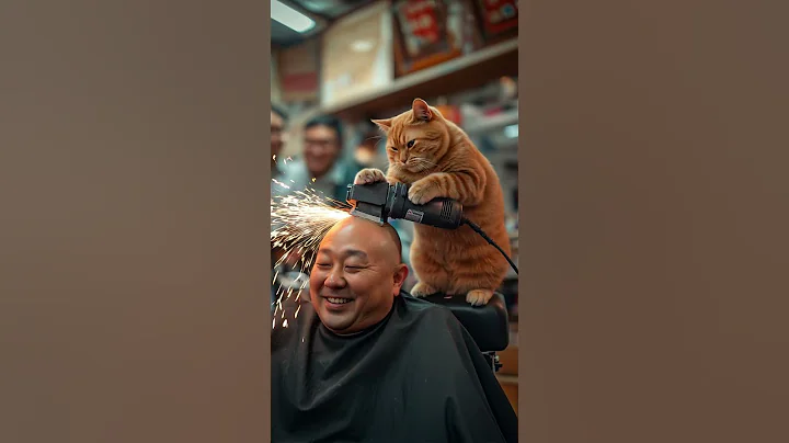 Cat is using an angle grinder on a bald guy. #ai #brainrot #aiart