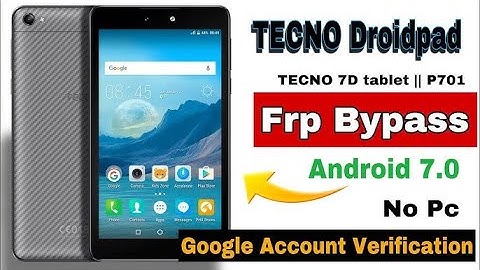 Tecno DroidPad 7d (P701) Frp Bypass / All TECNO Tablet Google Account BYPASS || Without Pc