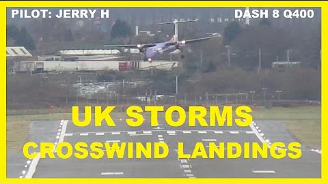 ✅UK STORM extreme crosswind landing Dash8 Q400 FlyBe