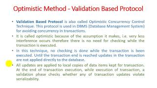 Unit - 7 - Lecture 08 Validation Based Protocol and Multiple Granularity Locking