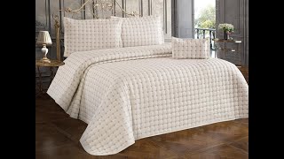 Yıldız Çift Kişilik Kapitoneli Yatak Örtüsü Krem