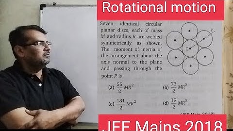 seven identical circular planar discs each of mass M and radius R are welded symmetrically as shown.