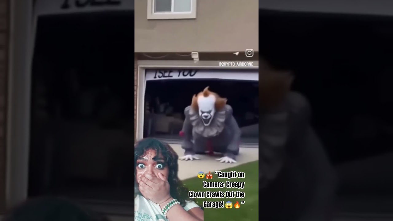 😨🎪 «Поймано на камеру: жуткий клоун выползает из гаража! 😱🔥» 