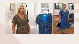 Susan Graver Printed Mesh Flutter Sleeve Faux Wrap Dress on QVC