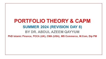 CA BFD (CFAP-04) | Portfolio Theory & CAPM (Revision Day 8)