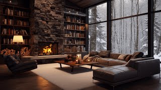 Relaxing Snowfall View by the Fireplace | Cozy Winter Forest Ambience for Stress Relief and Insomnia