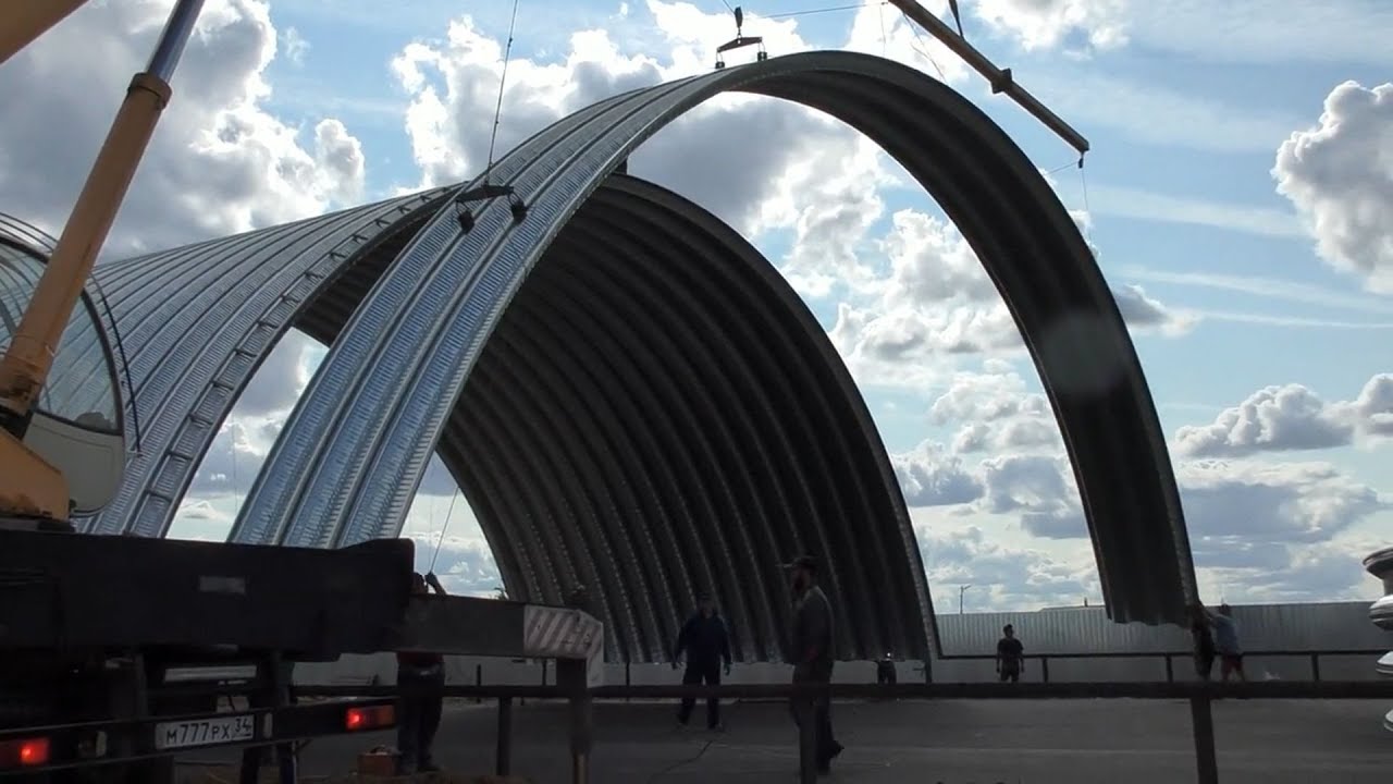 Монтаж арочного ангара зернохранилища. Компания ООО \"Волгоградские ...