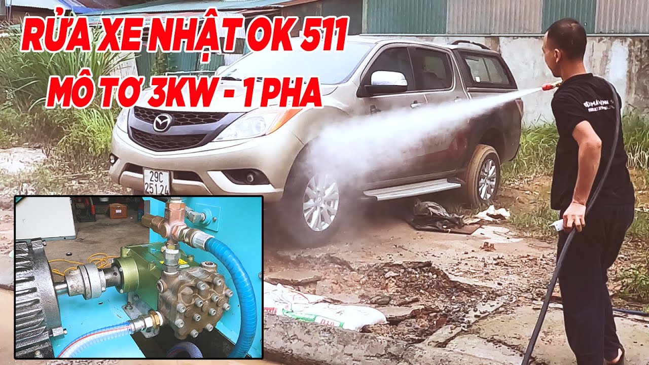 Đầu Rửa Xe Nhật Bản OK511 Lắp Mô Tơ 1 Pha 3Kw Toàn... - youtube