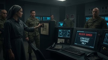 The widow’s badge hit “ACCESS DENIED” — before the console overrode  STRATEGIC COMMAND ONLY