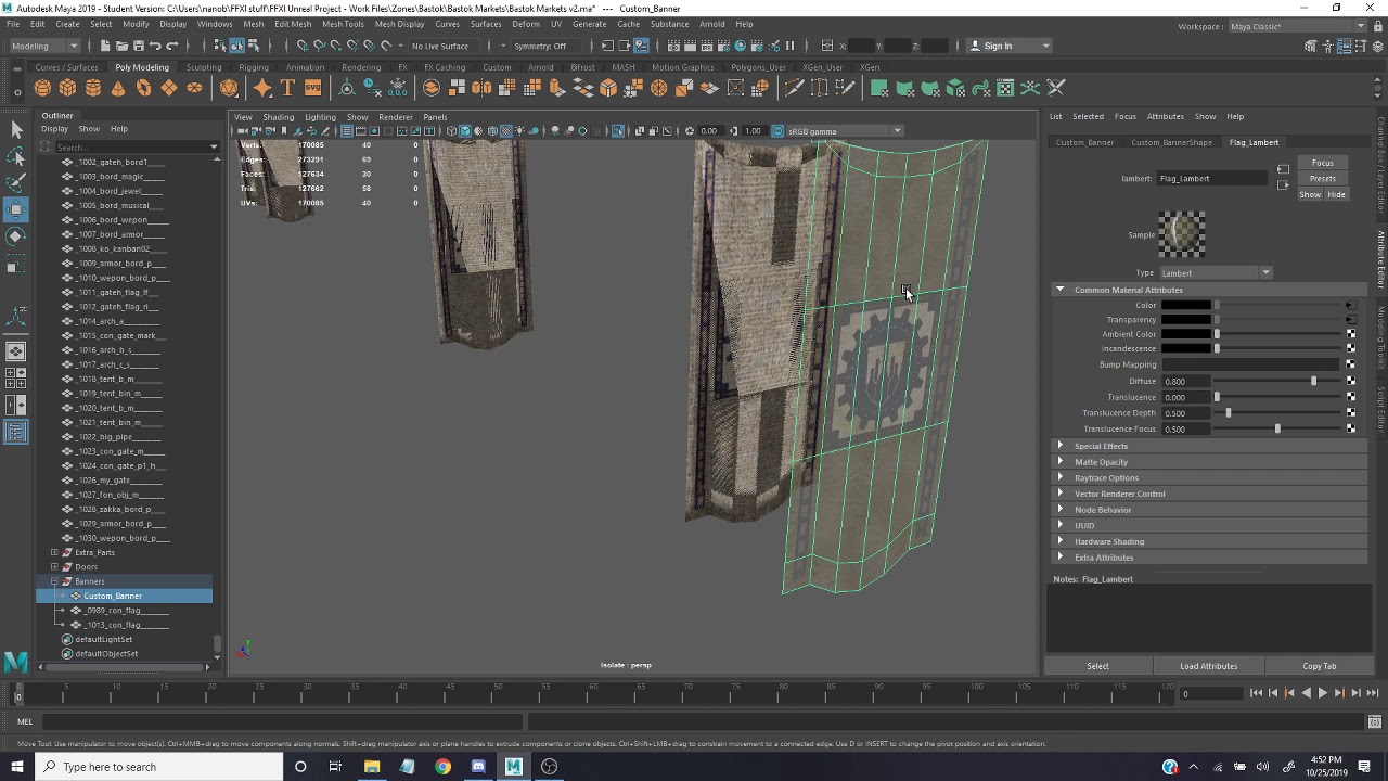 3D modeling: Touch-up work on Bastok Markets in Autodesk Maya