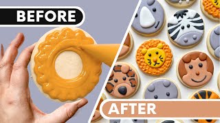How to Decorate 8 Adorable Safari Animal Cookies with Royal Icing all on Circles!