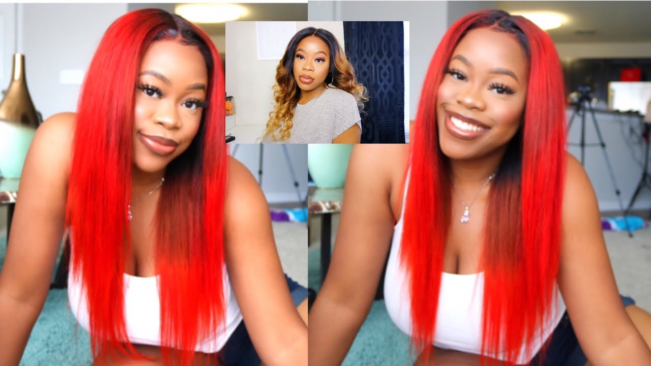 Bright Fire Red Hair Water Color Method On Ombre Hair Sunber