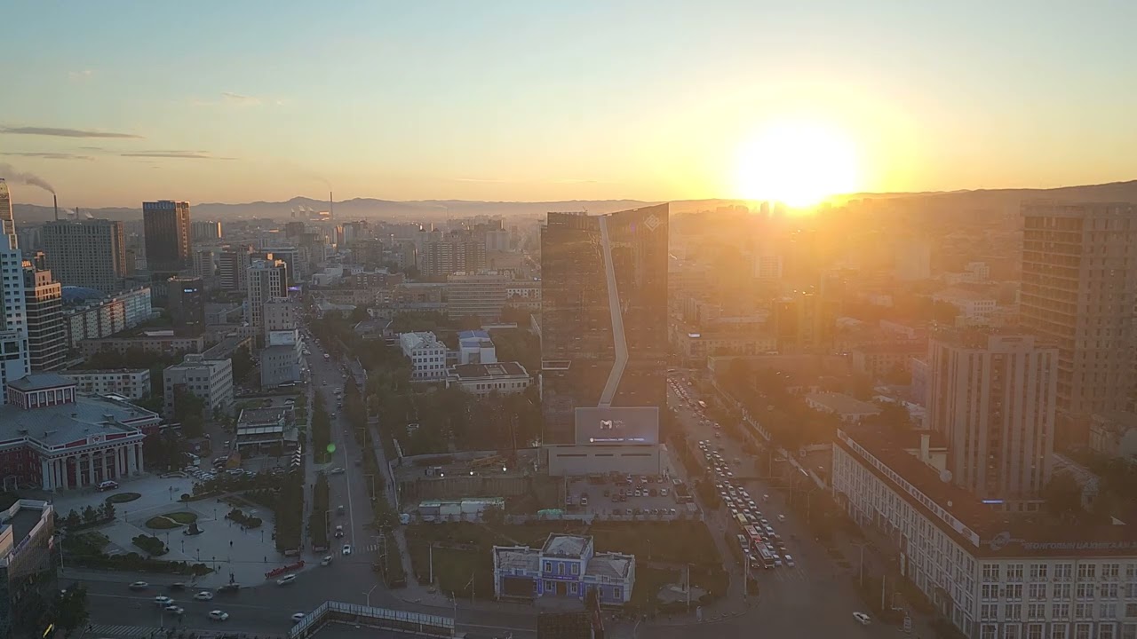 Sunset Timelapse over the city of Ulaanbaatar from the top of the Blue Sky Hotel 23 floors up.