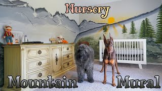 Painting our nursery mural | Mountain range and evergreens