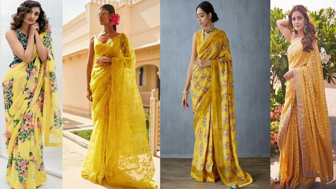 yellow colour saree for haldi function