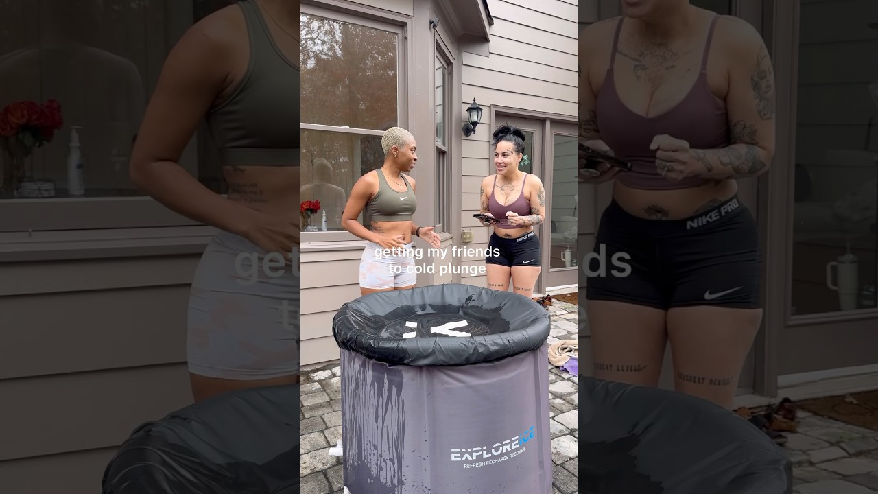 cold plunging for recovery week 3 of marathon training! my friend wanted to join!