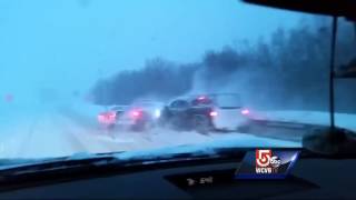 Blizzard conditions cause 3-car crash on  Route 128
