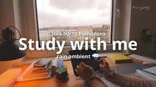 3HR STUDY WITH ME /50-10 Pomodoro/rain ambient☔️/in my room