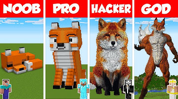 Minecraft FOX STATUE HOUSE BUILD CHALLENGE - NOOB vs PRO vs HACKER vs GOD / Animation