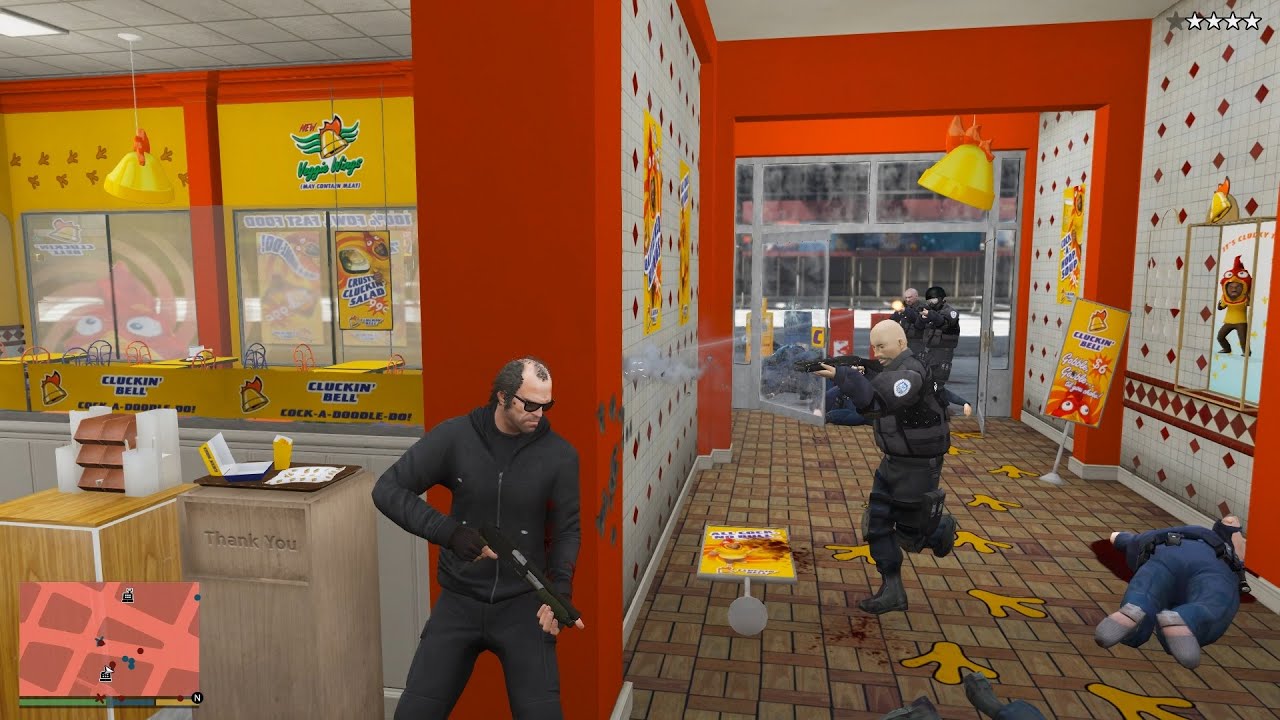 GTA V Liberty City Cluckin Bell Shootout + Epic 5 Star Cop Chase Escape ...