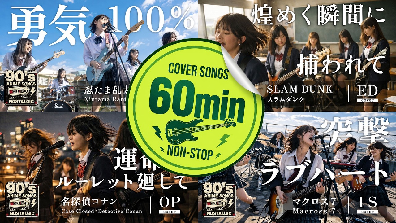 【作業用BGM】90年代アニソンメドレー MIX 07|懐かしすぎる名曲14曲を1時間ノンストップ【AI cover】コナン ワンピース ガンダムW 他 Anime Playlist
