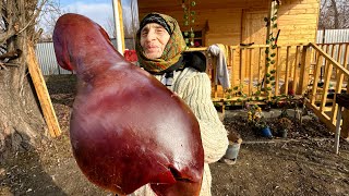 Cooking Huge Beef Liver And Kutab In Grandmas Wood House