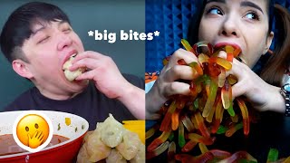 Mukbangers eating the recommended serving size in ONE BITE (part 2)