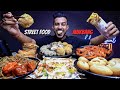 Street food mukbang  momo kurkureafghani chowmein bun patty golgappe kathi roll etc