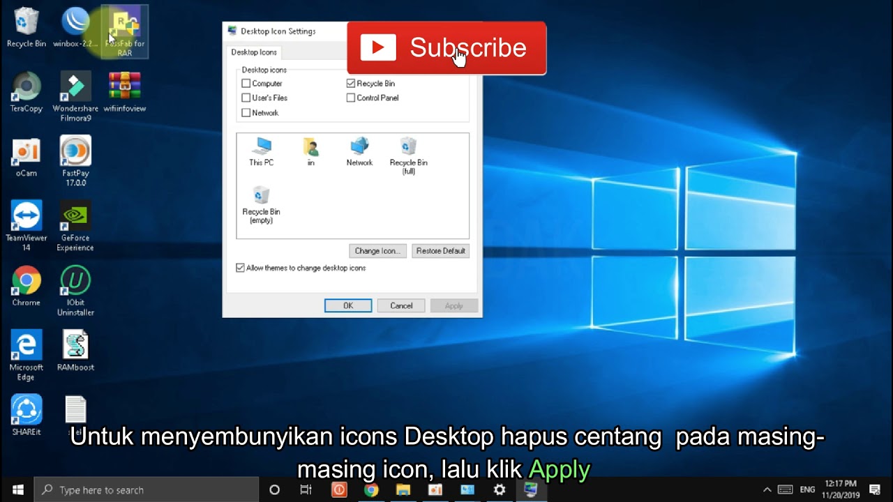 Cara Menyembunyikan Dan Menampilkan Icon Dekstop Di Windows 10 Youtube