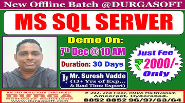 MS SQL SERVER Offline Training @ DURGASOFT