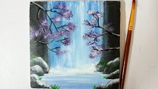 How to paint waterfall|easy waterfall landscape painting tutorial for beginners