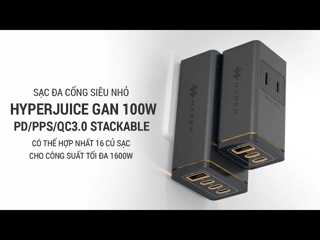 Sạc đa cổng siêu nhỏ HyperJuice GaN 100W 3C1A, PD/PPS/QC3.0 Stackable