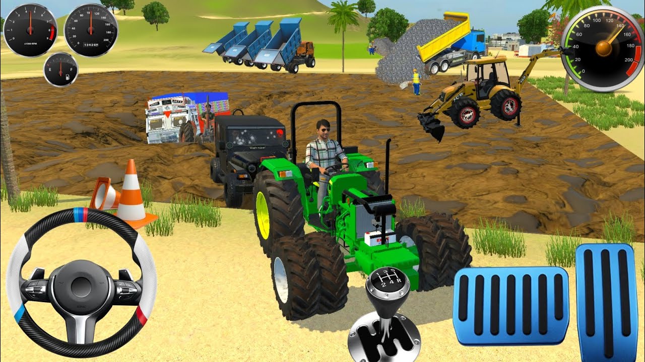 How  Harvester stuck mud in tractor jcb and rescue in the Harvester #indianvehiclessimulator3dvideos