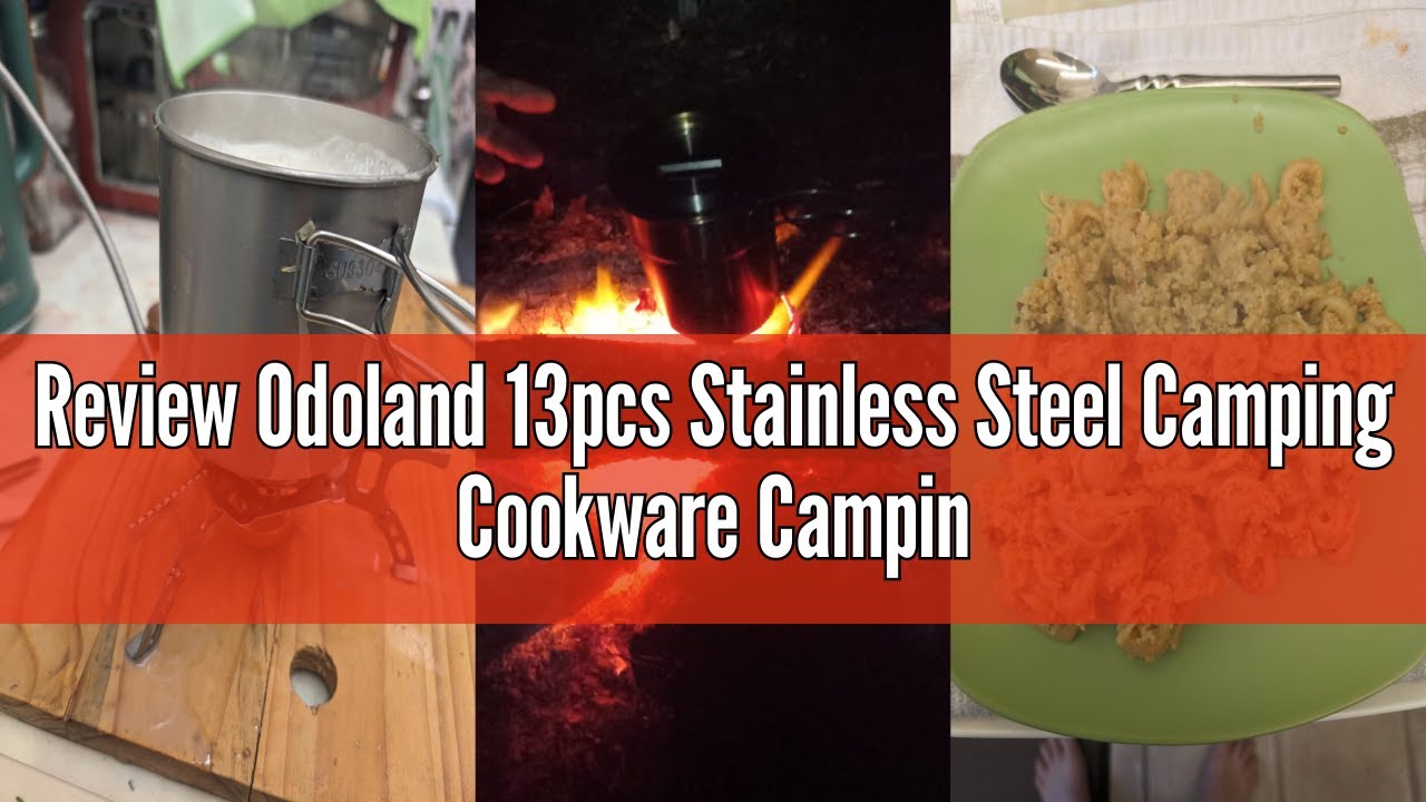 Review Odoland 13pcs Stainless Steel Camping Cookware Camping Pots and Pans Set with Stainless Steel