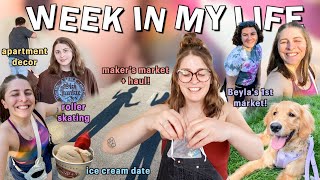 WEEKLY VLOG: roller skating w friends, ice cream dates, Beyla&#39;s 1st market + haul, &amp; new apt &quot;decor&quot;