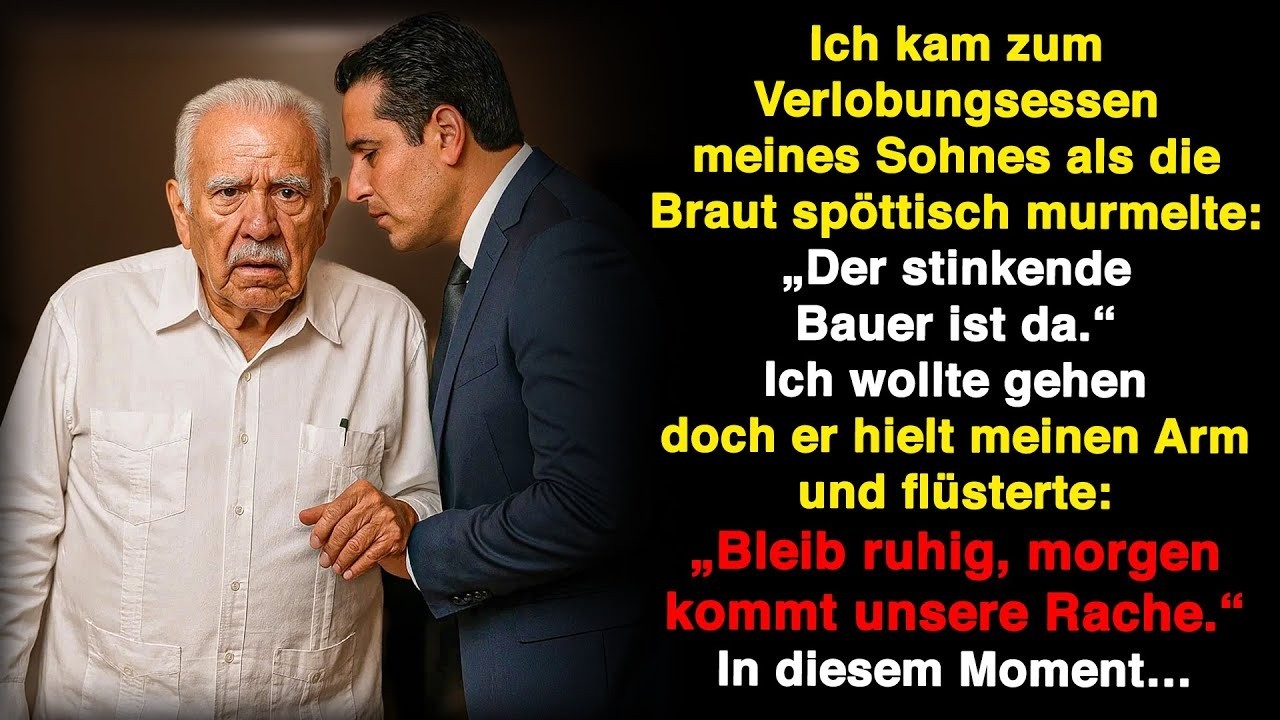 Ich kam im Hotel an, wo die Verlobungsfeier meines Sohnes stattfand, und hörte die Braut zu ihrer Mutter flüstern: „Der stinkende Bauer ist da.“ Ich wollte gehen, aber mein Sohn packte meinen Arm...