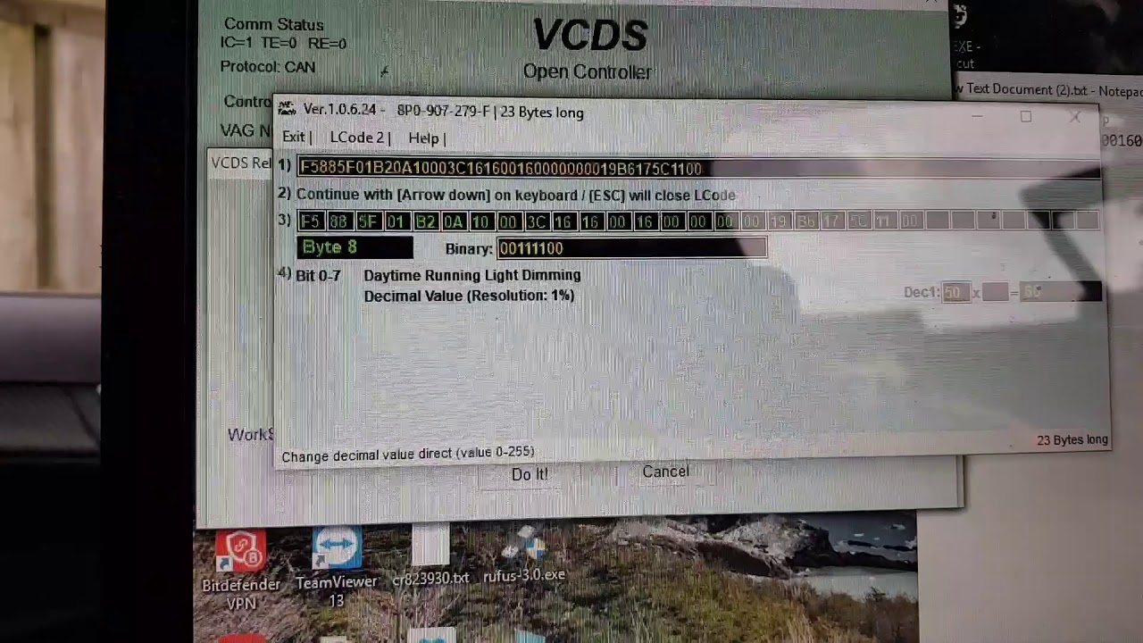 Dimm the DRL fog lights using VCDS